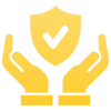 Hands holding shield with checkmark icon