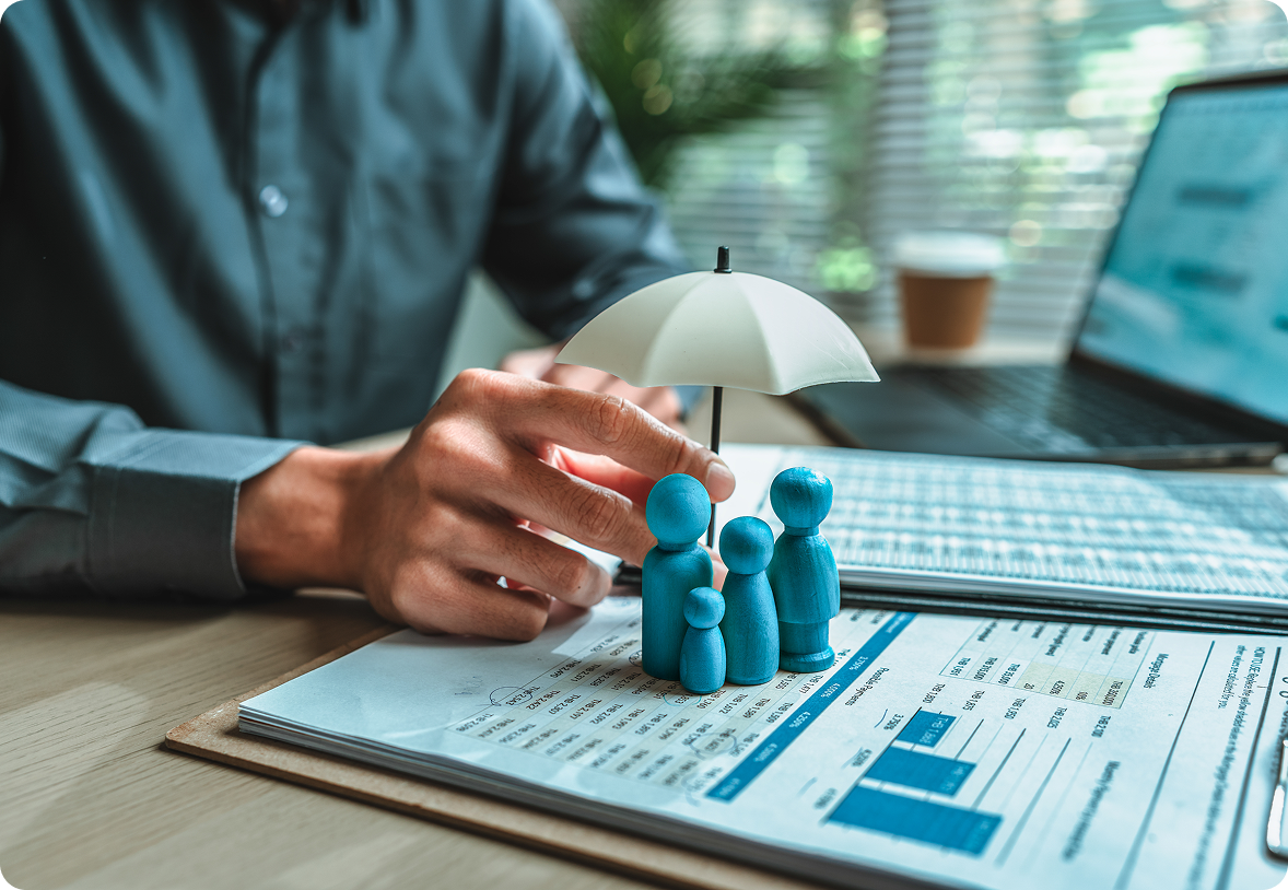 Insurance symbols on financial documents