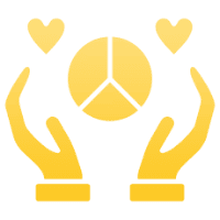 Hands holding peace symbol with hearts