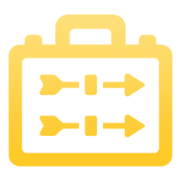 Yellow briefcase icon with directional arrows