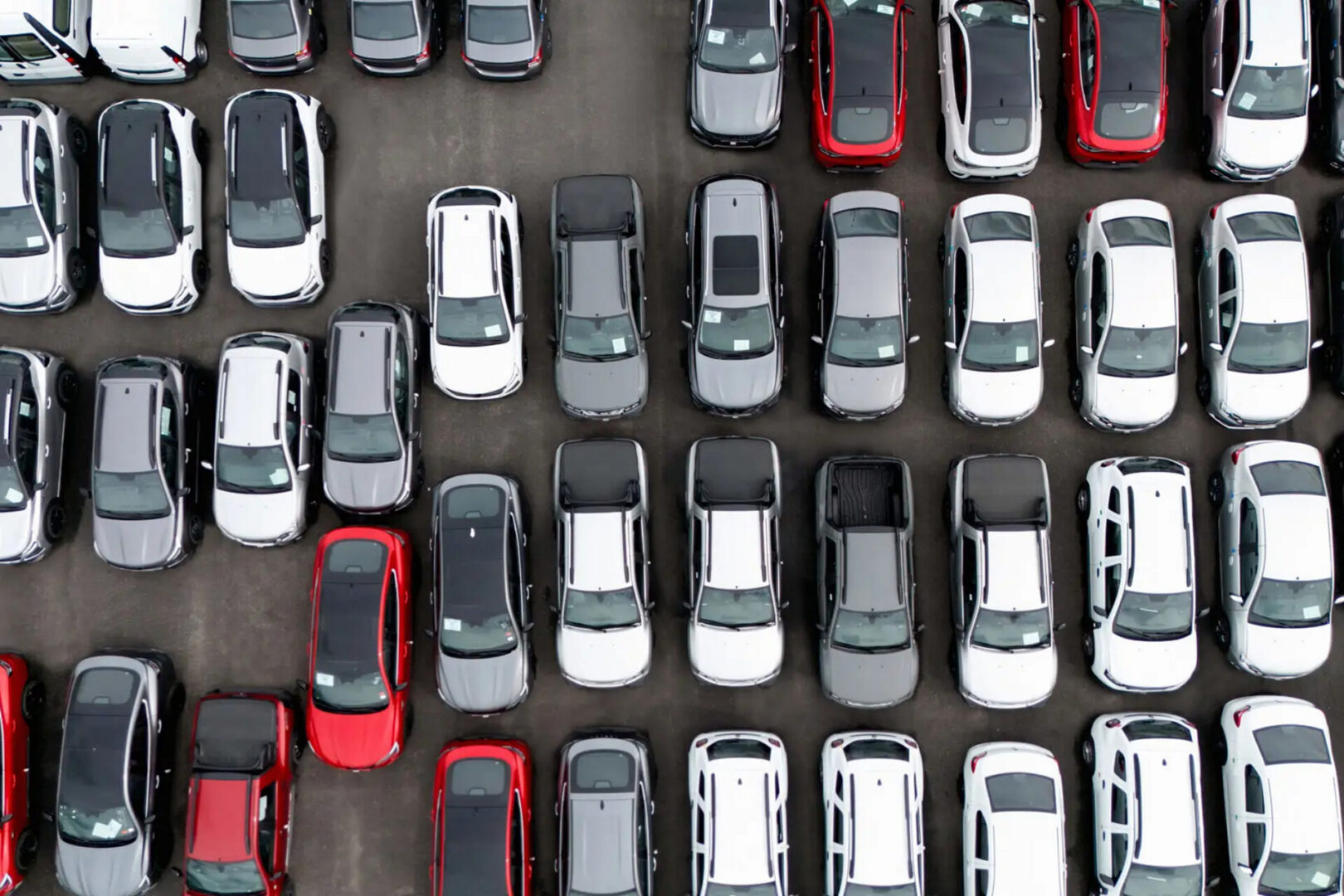 Aerial view of parked cars in lot