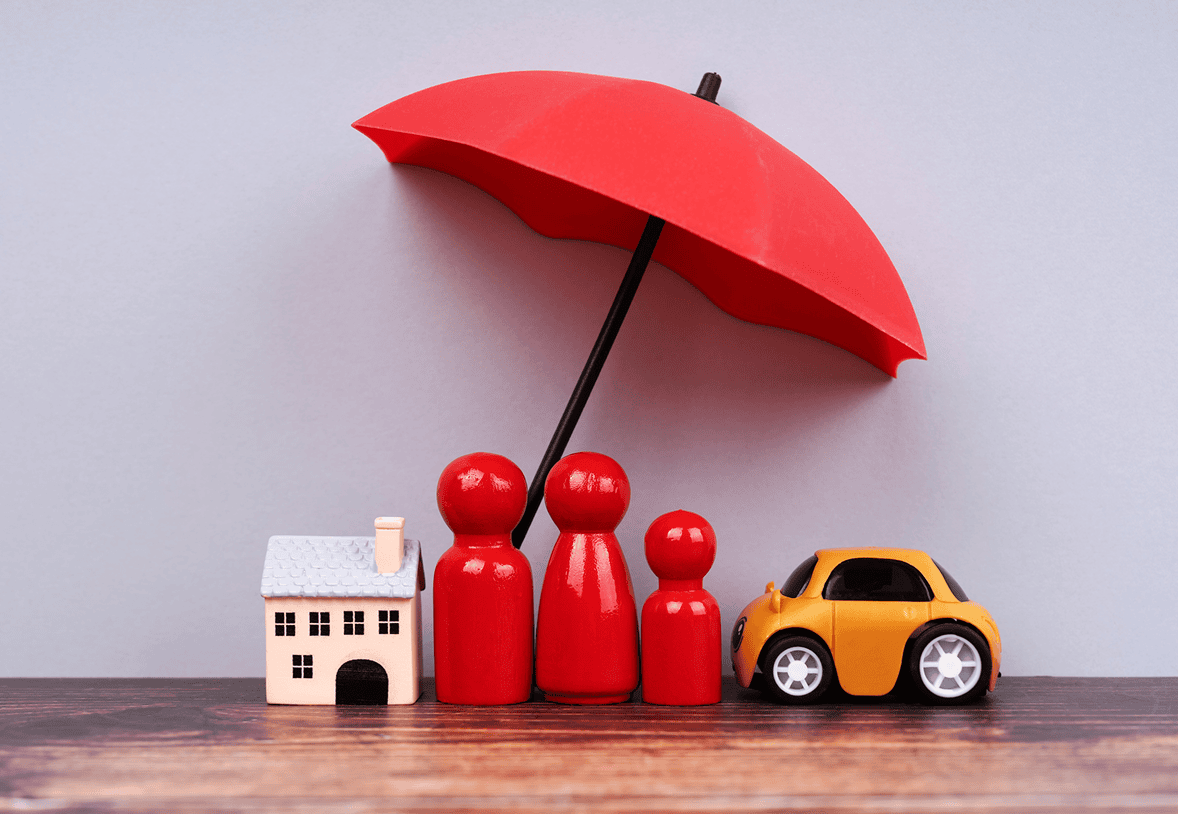 Home and car insurance concept with family